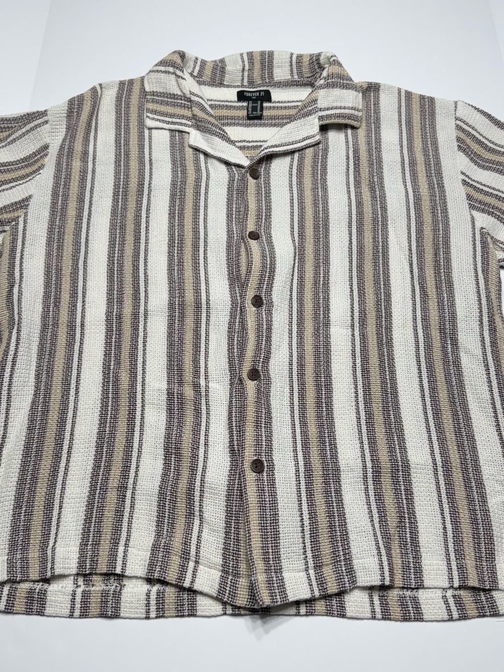 Forever 21 Men’s Cream, Brown & Gray Striped Button-Down Shirt